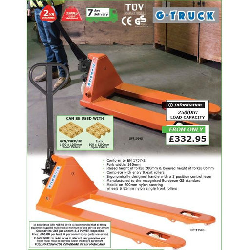 Heavy Duty Pallet Truck 1000 x 540 2500KG Capacity - UK Pallet Racking