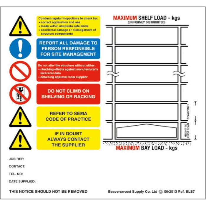 Weight Load Notices - UK Pallet Racking