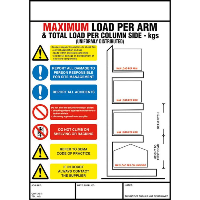 Weight Load Notices - UK Pallet Racking