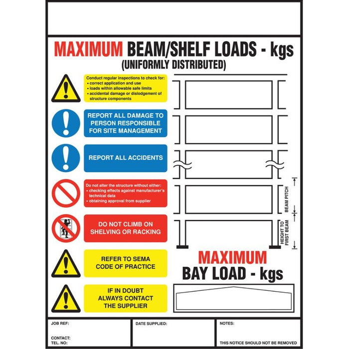 Weight Load Notices - UK Pallet Racking