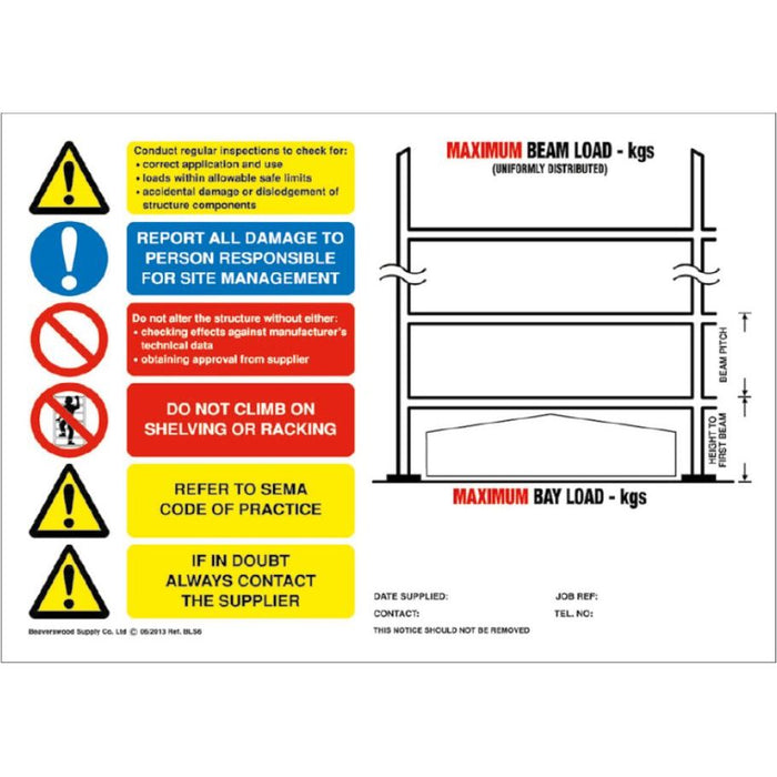 Weight Load Notices - UK Pallet Racking