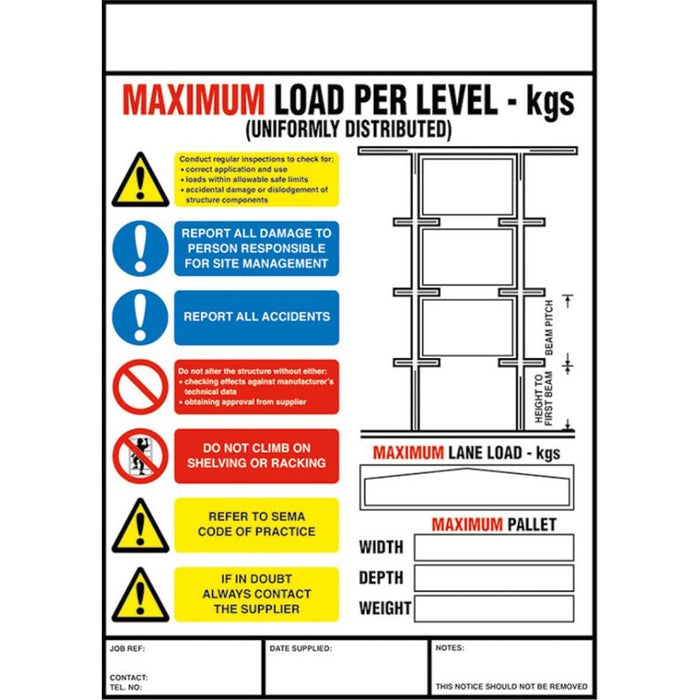 Weight Load Notices - UK Pallet Racking