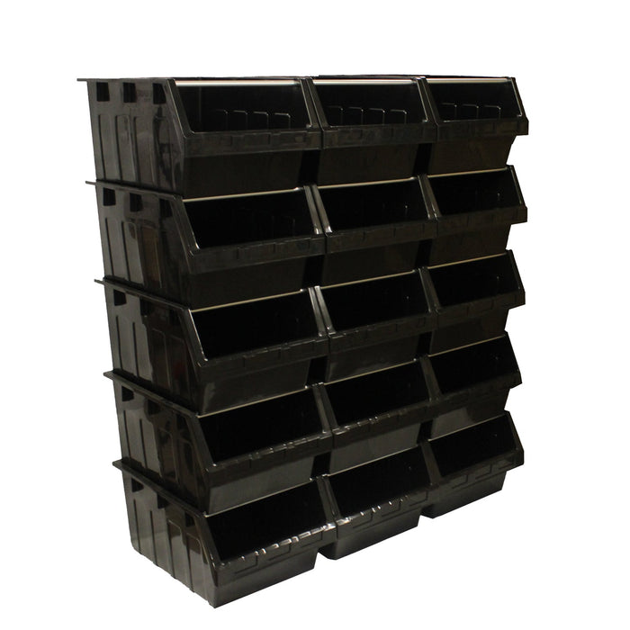 Large Stack and Nest Supra Storage Bins Black 300 x 425 x 600 - UK Pallet Racking